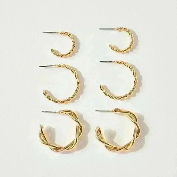 Set of Chunky Twisted Wire Hoop Earrings - Picture 3 of 4
